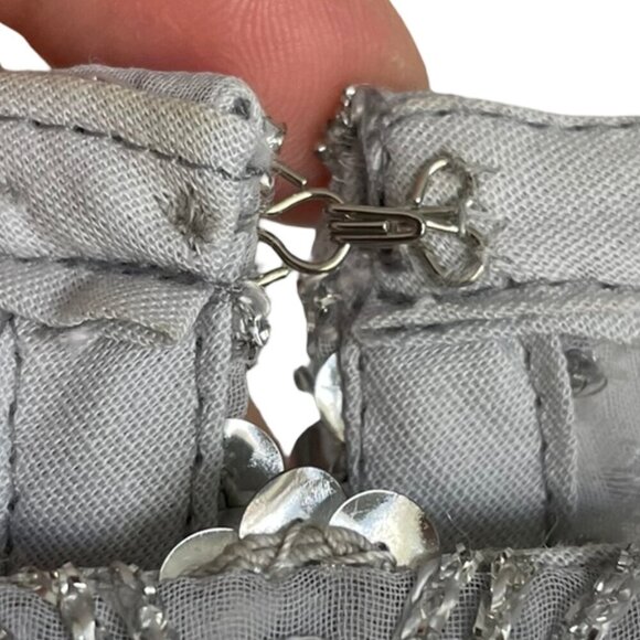 St. MARTIN Silver Wavy Sequin Crop Top Dolman Sleeves Glam Retro Disco Party Med - Picture 6 of 16